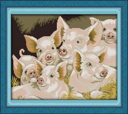 Preciosa familia de cerdos, herramientas artesanales de punto de cruz hechas a mano, juegos de costura bordada, impresión contada en lienzo DMC 14CT 11CT, decoración del hogar pa4579866