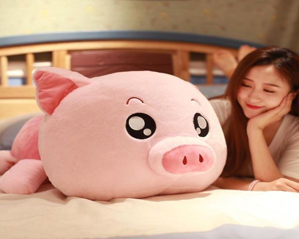 Precioso cerdo rosa de peluche de juguete gigante suave y gordo Kawaii Piggy Doll almohada de dibujos animados para niños regalo Deco 35 pulgadas 90 cm DY506616685522
