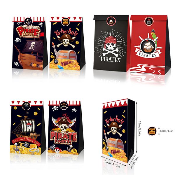 Encantadora bolsa de dulces piratas con pegatinas piratas para decoraciones de fiesta de feliz cumpleaños de pirata suministros de regalos de papel pirata