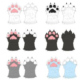 Mitaines à griffes d'animaux en peluche, unisexe, gants de patte de dessin animé, Halloween Cosplay, gants à doigts complets, mitaines de fête, robe up240125