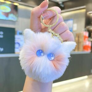 Belle boule en peluche chat porte-clés mignon bonbons couleurs pompon artificielle fourrure de lapin porte-clés femmes voiture sac porte-clés