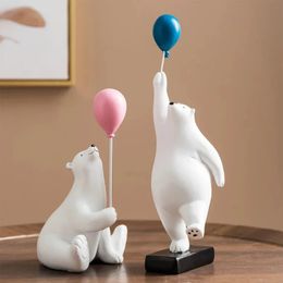 Belle sculpture d'ours de ballon polaire nordique décoration intérieur familial salon bourse figurine 240517