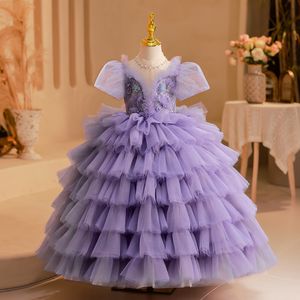 Belles couches de tulle violet robes de concours de fille de fille robes d'anniversaire / fête des filles robes de fille fleures filles jupes de tous les jours.