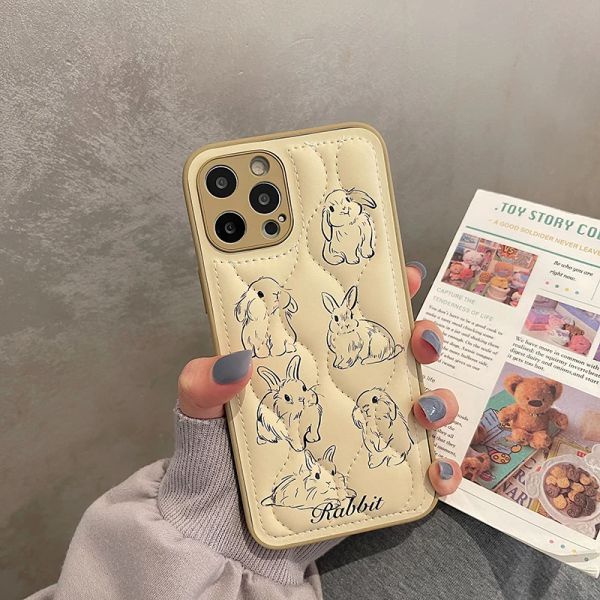 Jolie courbe de lapin Courbe de téléphone à choc pour l'iPhone 13 11 12 14 15 Pro Max XS XR X COUVERTURE DE SILICONE en cuir PU Soft PU