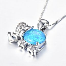 Joli pendentif éléphant opale de feu arc-en-ciel, plaqué argent 925, colliers en opale bleue pour femmes à la mode, cristal de mariage 294s