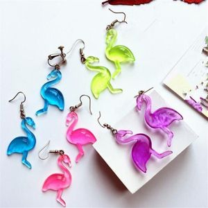 Boulonneuses boucles d'oreilles en flamant transparent en résine Transparent pour femmes Brincos d'oreille animale 4 couleurs bijoux de mode 261h