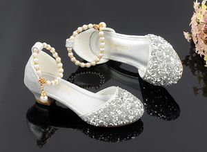 Belles perles d'argent chaussures de filles de fleurs chaussures pour enfants chaussures de mariage pour filles accessoires pour enfants taille 26-37 S321024277u
