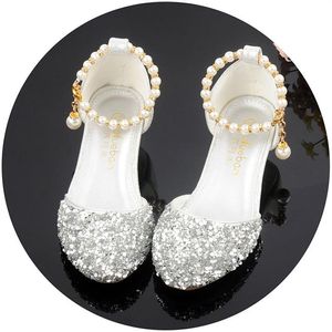 Beaux perles argentées Chaussures pour filles fleuris