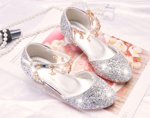 Jolies chaussures à fleurs argentées et roses pour filles, chaussures de mariage pour enfants, accessoires pour enfants, tailles 26 à 37, S321235J