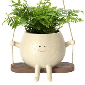 Joli Pot de jardinière à visage pivotant, tête suspendue murale Unique, résine créative, plante succulente mignonne avec ficelle, décoration de maison pour intérieur 240122