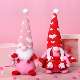 Mooie Valentijnsdag Decorpop Gezichtsloze kabouterpop met rode roos Feestartikelen Roze hart Rudolph Doll Decoratie voor minnaar Groothandel