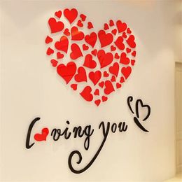 Beaux autocollants muraux décoration 3d acrylique auto-adhésif filles coeur mariage fond de chambre chambre chambre de chambre de lit de chambre peint papier peint 240521