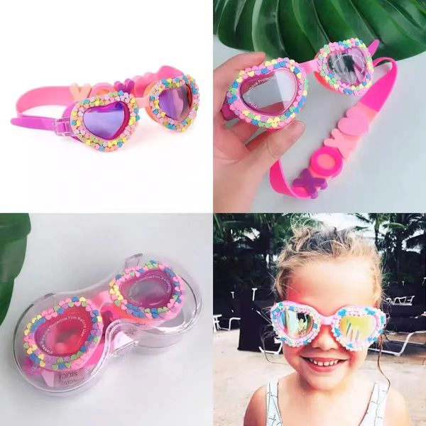 Belles lunettes de natation imperméables pour enfants bonbons arc-en-ciel coeur UV anti-buée lunettes d'entraînement de natation pour enfants enfants 240322