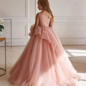 Robes de mariage à fleurs pour filles, jolies robes de bal à col transparent, robes de fête d'anniversaire pour enfants, avec nœud papillon perlé, vêtements de concours pour tout-petits