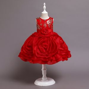 Mooie wit rood roze juweel meisje's verjaardag/feestjurken meisje's optochtjurken bloemenmeisje jurken meisjes alledaagse rokken kinderkleding sz 2-10 d330277