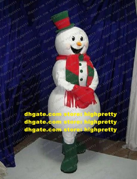 Beau Costume de mascotte de bonhomme de neige blanc Yeti bonhomme de neige avec gros corps grassouillet heureux visage riant Mascotte adulte n ° 195