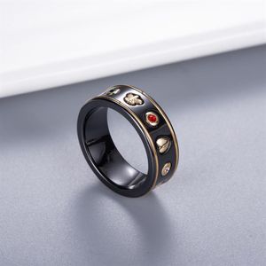 Minnaar Paar Keramische Ring Met Stempel Zwart Wit Mode Bee Vinger Ring Hoge Kwaliteit Sieraden Voor Gift Maat 6 7 8 9297W