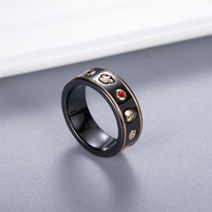 Minnaar Paar Keramische Ring Met Stempel Zwart Wit Mode Bee Vinger Ring Hoge Kwaliteit Sieraden Voor Gift Maat 6 7 8 9309k