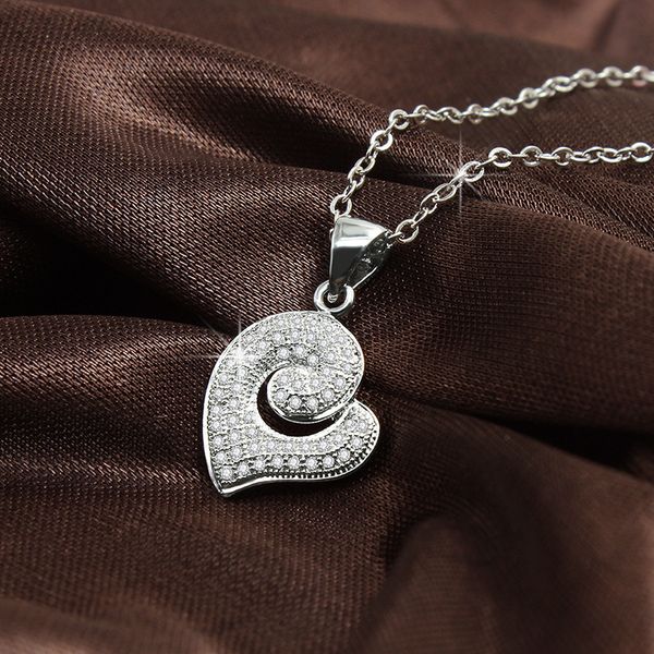 Amant coeur forme pendentif collier S925 argent plaqué plein diamants pierre femmes filles dame bijoux de mariage