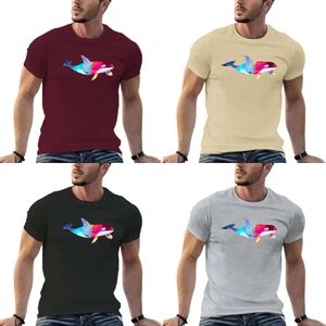 Lover Orca Killer Whale Retro Rainbow Polygal Style T-shirt Hippie Plain Tops Clothes Mens P0T7 #