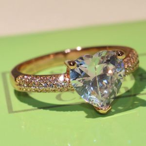 Bagues de cadeau d'amoureux pour femmes bijoux de luxe 925 or rose rempli poire coupe CZ diamant pierres précieuses mignon mariage coeur bande bague cadeau
