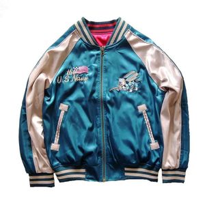 Amoureux Couples abeilles broderie veste réversible fausse soie Baseball Satin Bomber veste printemps Double face Streetwear 240222