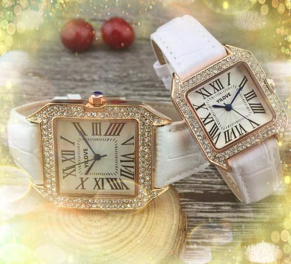 Amoureux diamants bague cadran romain montre à quartz Hommes Femmes Véritable Ceinture En Cuir Minéral Verre Renforcé Simple Mode atmosphère classique Affaires Montre-Bracelet Cadeaux