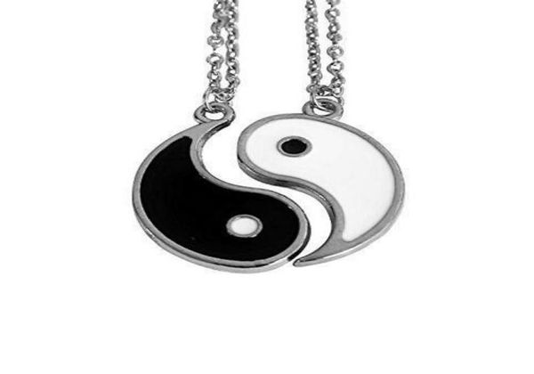 Amoureux émail Yin Yang noir blanc Couple collier pendentif Vintage argent charmes chaîne collier ras du cou femmes bijoux cadeau Accessor3571572