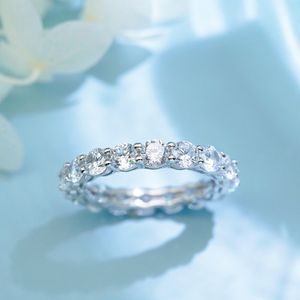 Liefhebbers Eternity 4mm Lab Diamond Ring 925 Sterling Zilveren Sieraden Engagement Bruiloft Band Ringen voor Dames Fijne Party Accessoire