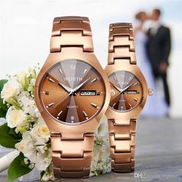 Liefhebbers Gold Watch Fashion Quartz Clothing Horloges Men Casual en vrouwen kleden ClockUnisex Luminous paar polshorloge waterdichte210d