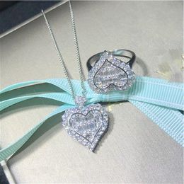 Lovers Heart Jewelry Sets 925 Sterling Silver Chains Party Mariage Boucles d'oreilles Collier pour femmes Bridal Promise Engagement Bijoux atkqr