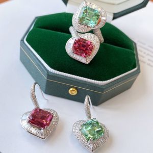 Lovers Heart Lab Diamond Jewelry Set 925 Sterling Silver Bijou Party Wedding Earrings Rings For Women Bridal Sets Sieraden Gift