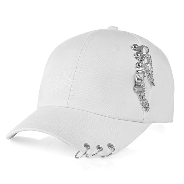 Amants Loisirs Sun Hat Pure Couleur Hommes Femmes Capuchon de baseball avec chaîne en métal chevauchant Anneau de fer coréen Caps Caps Caps Snapback 7 5kx J2