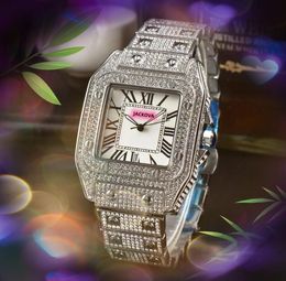 Liefhebbers Vierkant Romeins Tank Wijzerplaat Klok Horloge Luxe Mode Kristal Diamanten Ring Case Mannen Vrouwen quartz batterij super Chain Armband Polshorloge Relogio Masculino