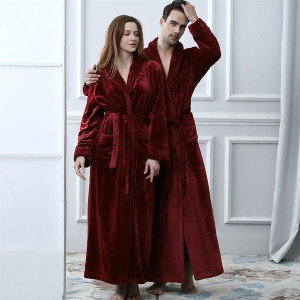 Amoureux hiver Extra Long grande taille flanelle corail polaire chaud peignoir femmes Dobby Kimono Robe de bain demoiselle d'honneur Sexy robe de chambre2850