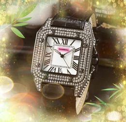Liefhebbers vrouw man horloges diamanten ringkast lederen riem klok Montre De Luxe vierkante Romeinse tank wijzerplaat quartz uurwerk automatische dag datum ketting armband horloge geschenken