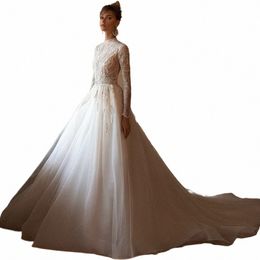 Loverxu A-ligne élégante robe de mariée 2024 col haut manches Lg Robe de mariée dentelle pailletée délicate Robe de mariée b1AK #