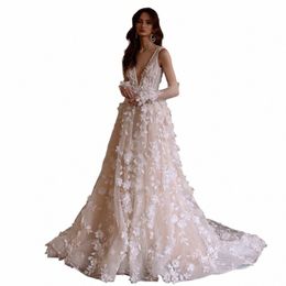 LOVERXU A-LINE GLAMOR DES DRES 2024 V-NECK SLIVE VESTIDO DE Novia Appliques 3D FRS Charming Robe de Mariee 093K #