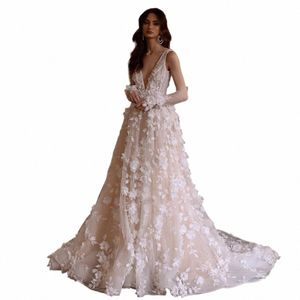 loverxu A-Line Glamorous Wedding Dres 2024 V-cuello Sleevel Vestido De Novia Apliques 3D Frs Encantador Robe De Mariee 093k #
