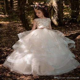 Lovey Holy Lace Princesse Robes De Fille De Fleur 2019 Robe De Bal Robes De Première Communion Pour Les Filles Sans Manches Tulle Toddler Pageant Dre306a