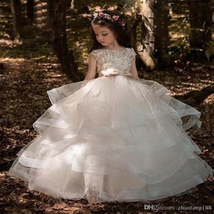 Lovey Holy Lace Princesse Robes De Fille De Fleur 2019 Robe De Bal Robes De Première Communion Pour Les Filles Sans Manches Tulle Toddler Pageant Dre206J
