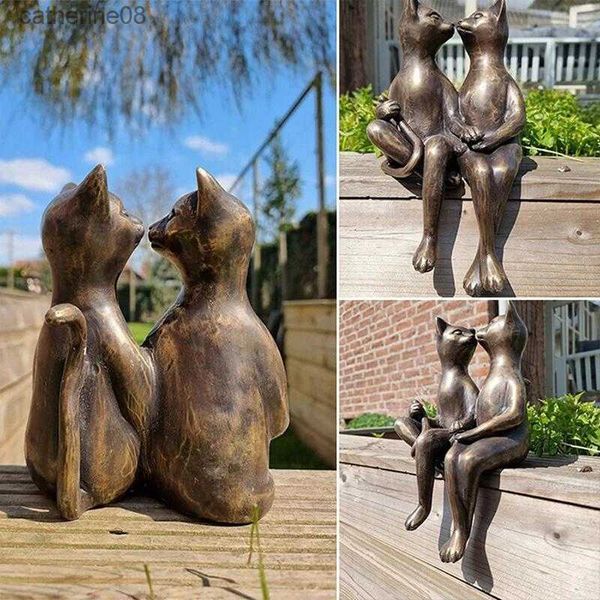 Pareja amorosa gatos beso citas estatua moderna minimalista escritorio resina artesanía adornos hogar jardín decoración regalo de Navidad L230711