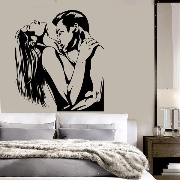 Couple amoureux Amour Romance Art Chambre Stickers muraux pour chambre principale Décoration de la maison Homme Femme Embrace Silhouette Stickers D672 201106