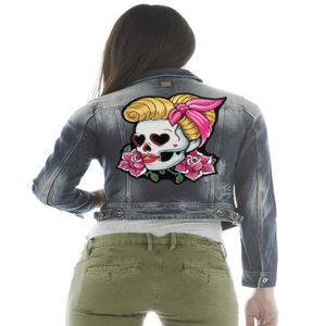 Loving Eyes Pin Up Girl Skull Pink Rose Patch Ladies Back Parches bordados para planchar 785 PULGADAS 6187611