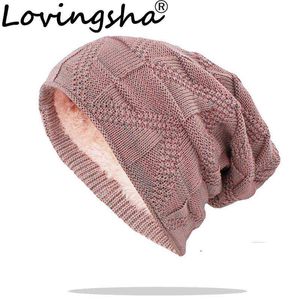 Lovingsha para hombres adultos Winter Winter Warm Warm For Women Unisex New Wool Bandited Beanies Skullies Marca de algodón al aire libre HT138 Y21111