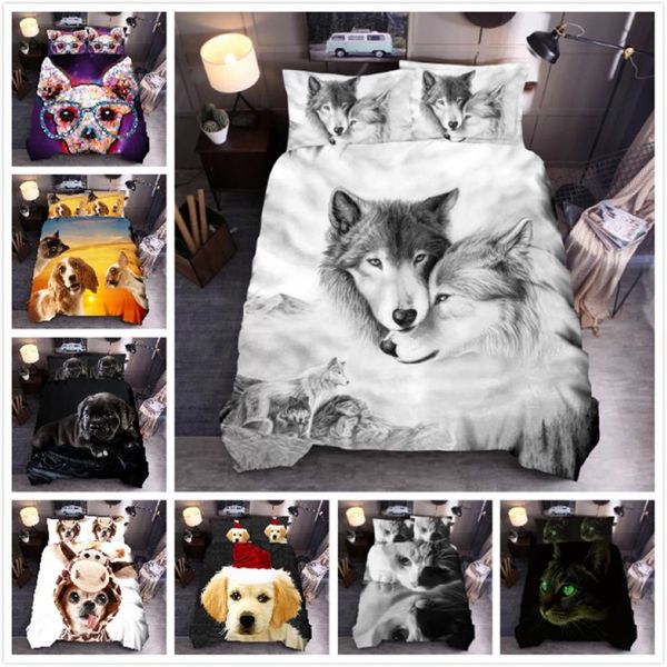 Juego de cama LOVINSUNSHINE con diseño de lobo en 3D, tamaño King, con estampado de perro y gato, funda nórdica, edredón Queen, juego de funda de cama VC01 # C1018259G