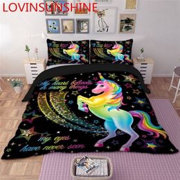 LOVINSUNSHINE Cartoon Eenhoorn Beddengoed Set Leuke Dekbedovertrek Set Voor Kinderen Kinderen Dekbedovertrek Queen Kingsize AU01 T2001102646