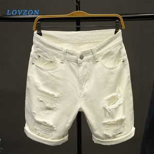 Hommes Blanc Denim Shorts Nouvel Été Hommes Trous Jeans Courts Coton s'étend Casual