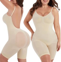 Naadloze bodysuit met lage rug voor vrouwen Buikcontrole Butt Lifter Body Shaper Backless Shapewear Slim Mid Dij Corset Plus Size
