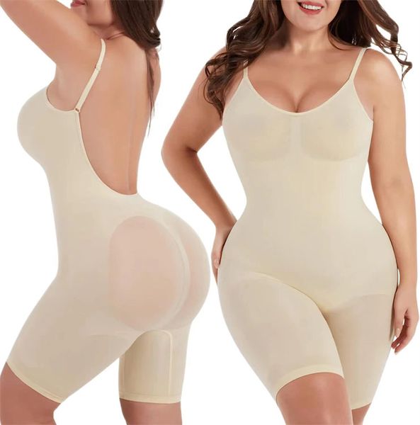 Body sans couture à dos bas pour femmes, contrôle du ventre, levage des fesses, modelant le corps, dos nu, Slim, mi-cuisse, Corset, grande taille